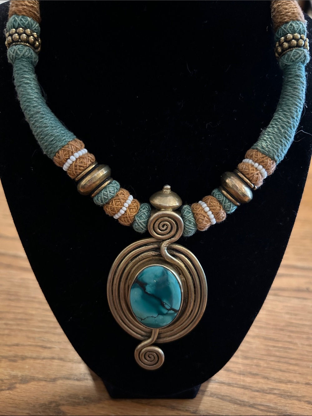 Turquoise Pendant Necklace in Teal and Tan